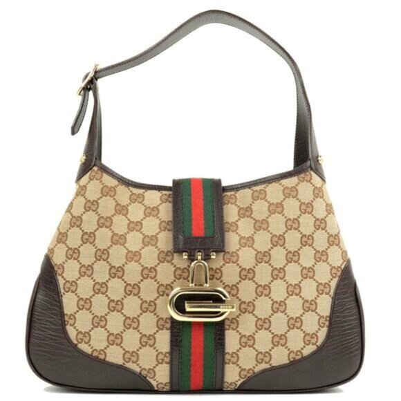 GUCCI GG Jackie Sherry Web Canvas Handbag Shoulder Bag Charm Ophidia - Picture 1 of 13